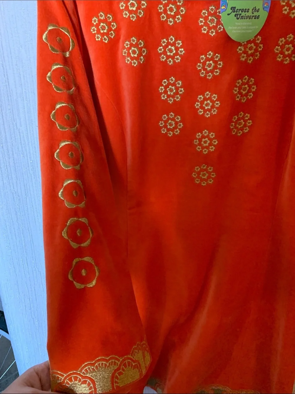 Hippie Shake- Vibrant Orange Velvet Tunic with Gold Embroidery - Picture 4 of 5